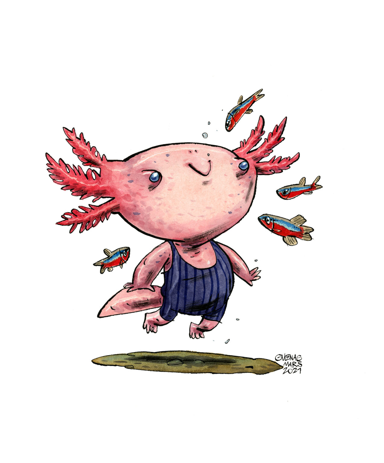 Guznag Copyright Original Axolotl drawing by guznag