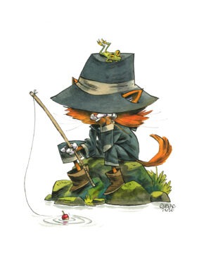 Guznag Copyright Original Chat Pecheur drawing by guznag