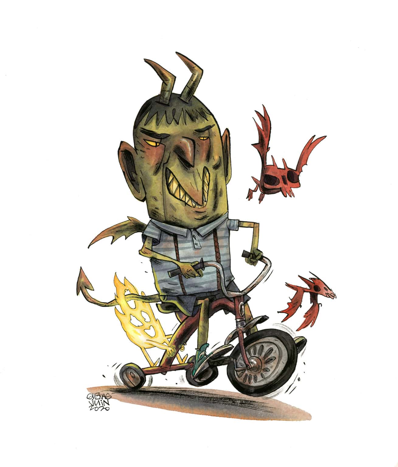 Guznag Copyright Original Demon Tricycle drawing by guznag