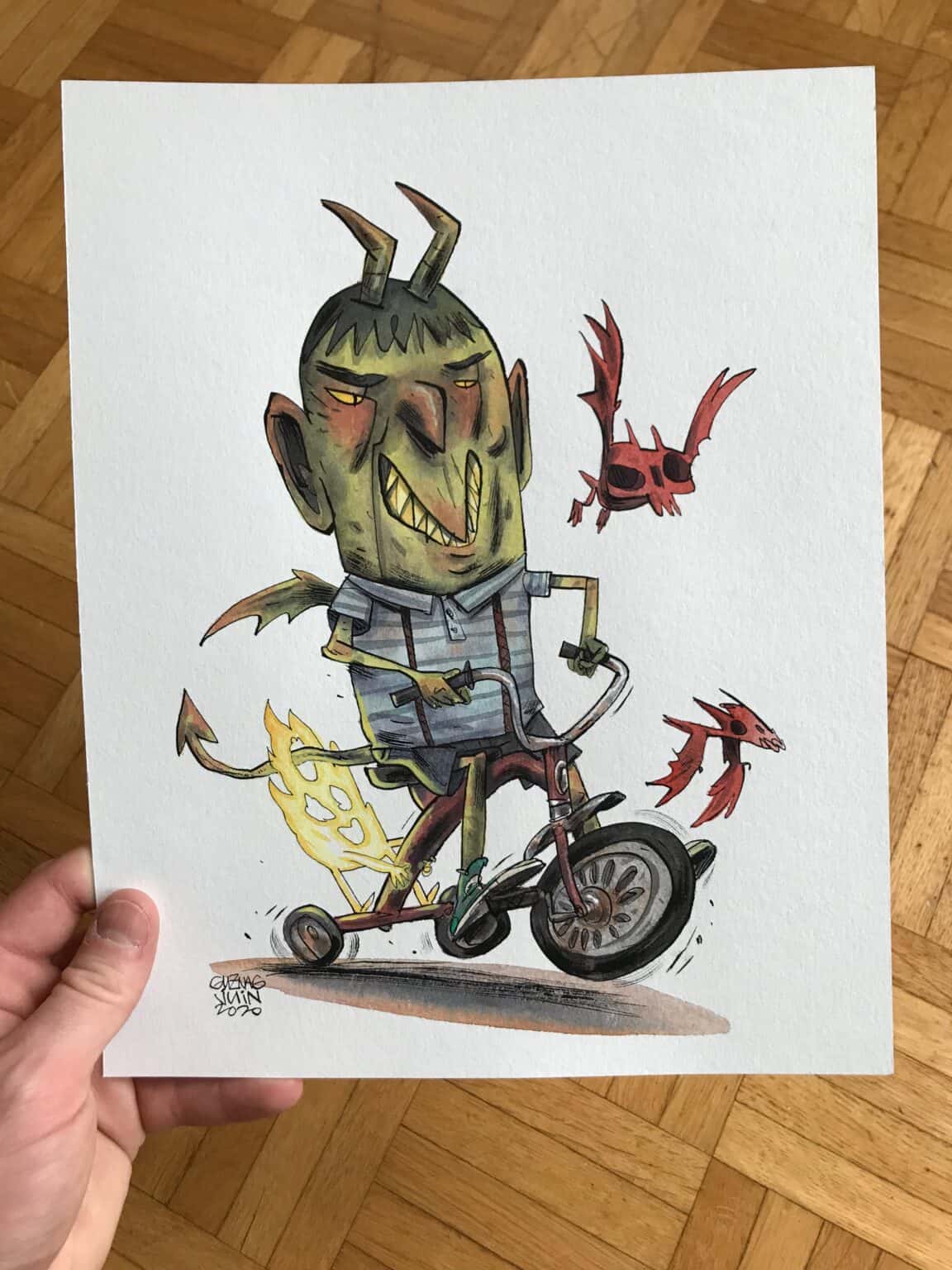 Guznag Copyright Original Demon Tricycle Photo drawing by guznag