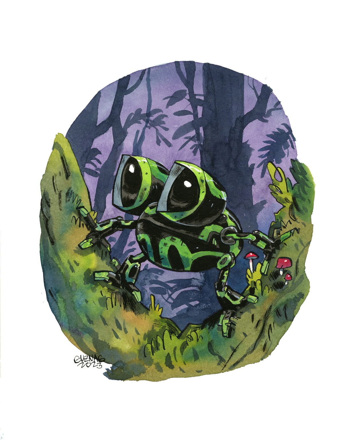Guznag Copyright Original Frogbot Dendrobates Auratus drawing by guznag