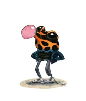 Guznag Copyright Original Grenouille Dendrobates Ranitomeya Bubble Gum drawing by guznag