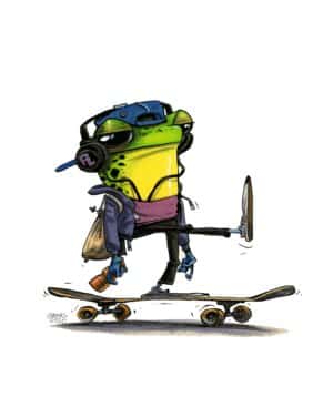 Guznag Copyright Original Grenouille Dendrobates Ranitomeya Longboard drawing by guznag