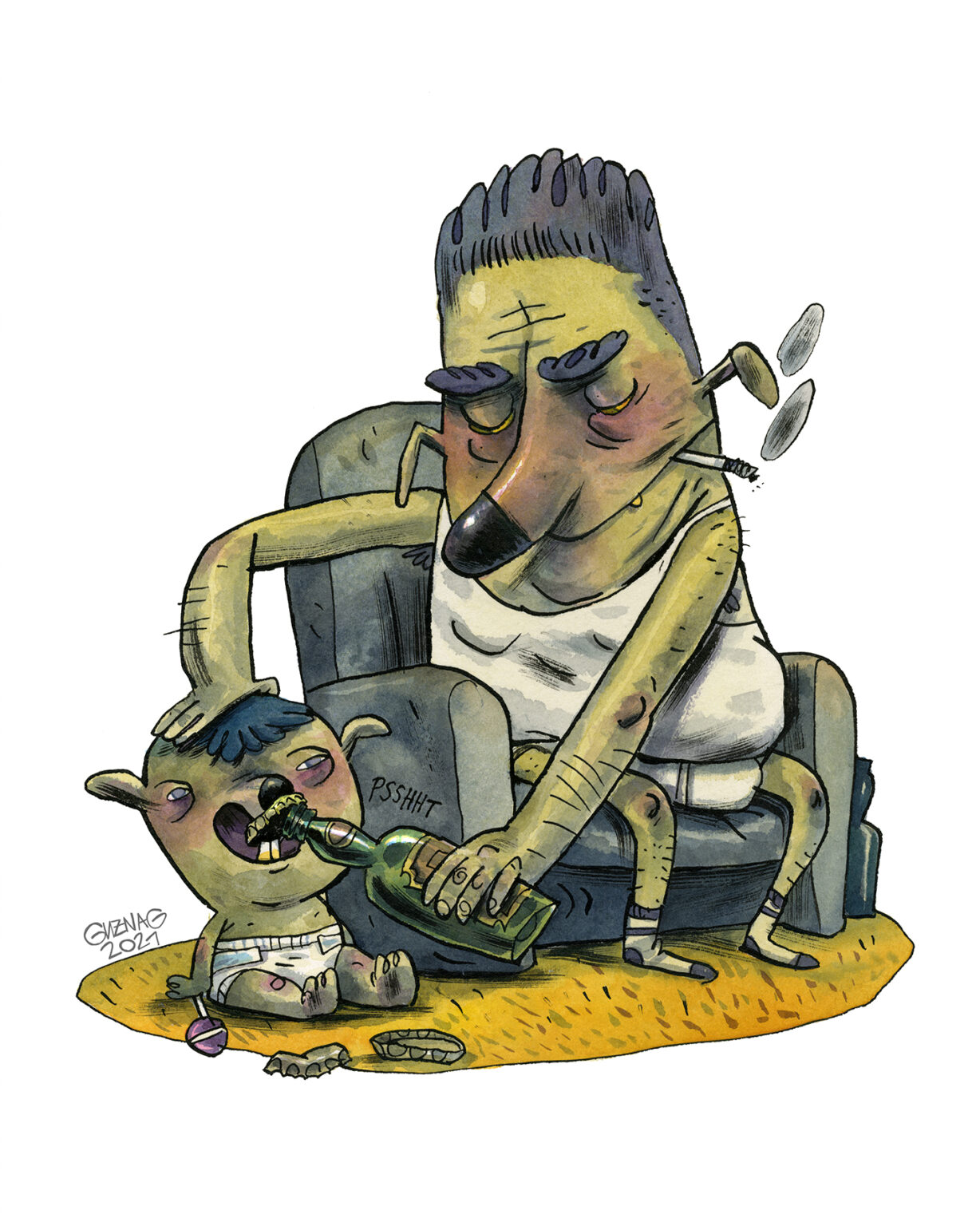 Guznag Copyright Original Perso5 Père Et Fils drawing by guznag