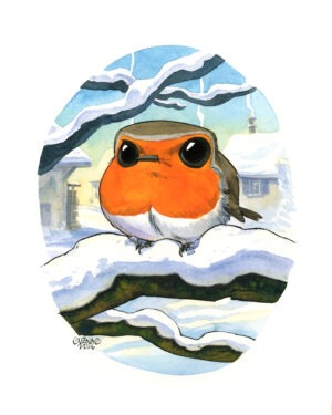 Guznag Copyright Original Rougegorge En Hiver drawing by guznag