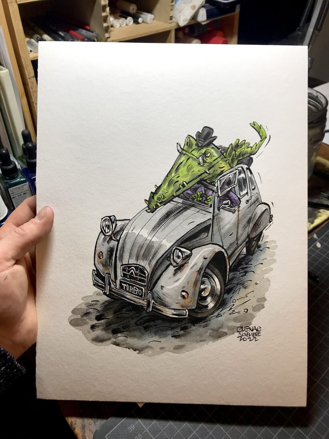Guznag Copyright Original Voiture Citroën 2cv Photo drawing by guznag